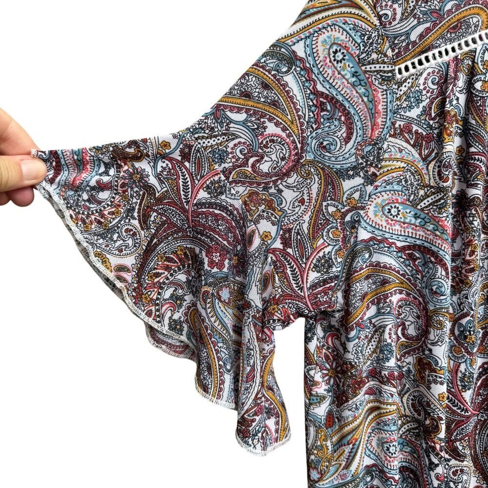 PerSeption Paisley Boho Festival Top Hippie Flutter Sleeve Tassel Ethereal M - Picture 6 of 8